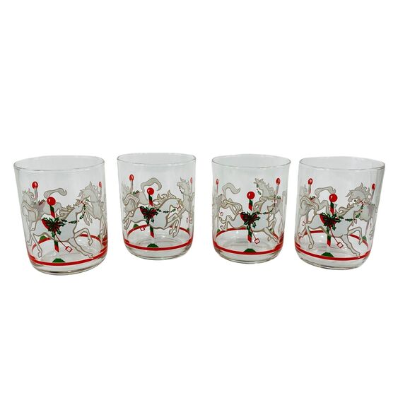 Libbey Christmas Carousel Horses Double Old Fashioned, Cocktail Glasses - Picture 1 of 4